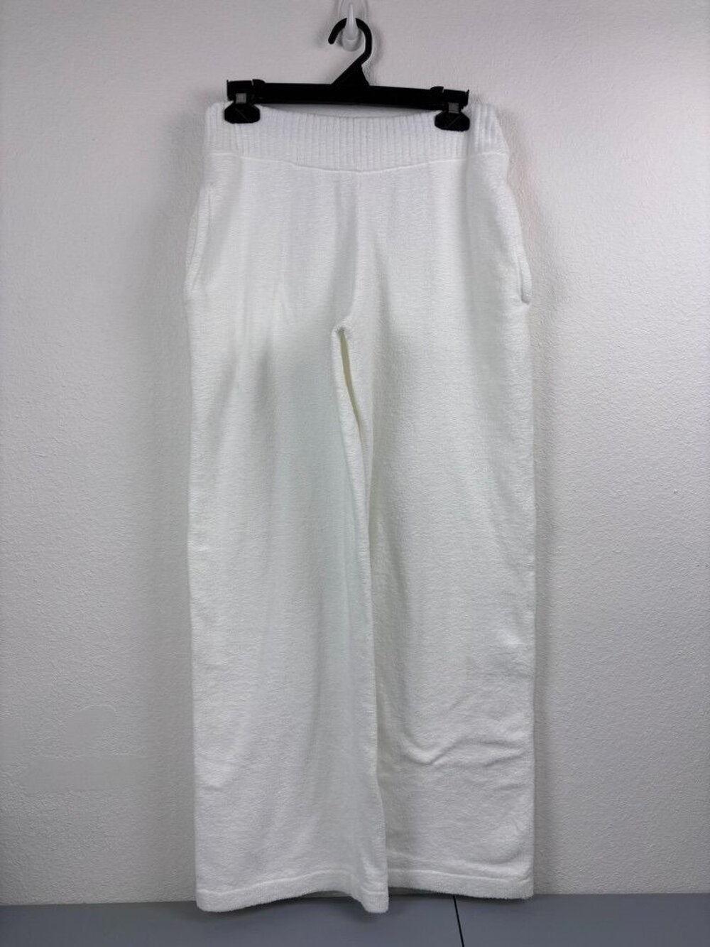 Eberjey women's small ivory fuzzy wide leg high rise lounge pajama pants